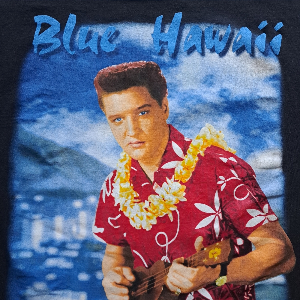 Vintage Elvis Blue Hawaii t-shirt, men's size Large, 1998, black blue red, EUC - Picture 5 of 17